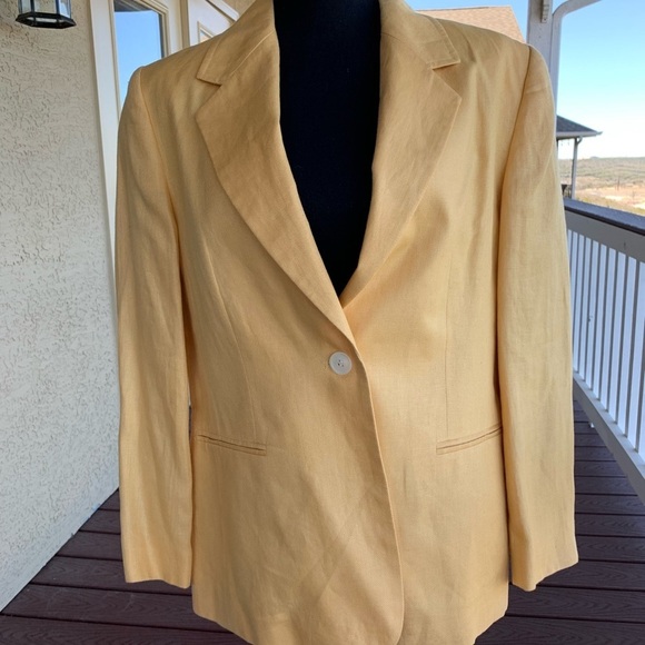 Talbots Yellow Linen‎ Padded Shoulder Blazer - Picture 4 of 14